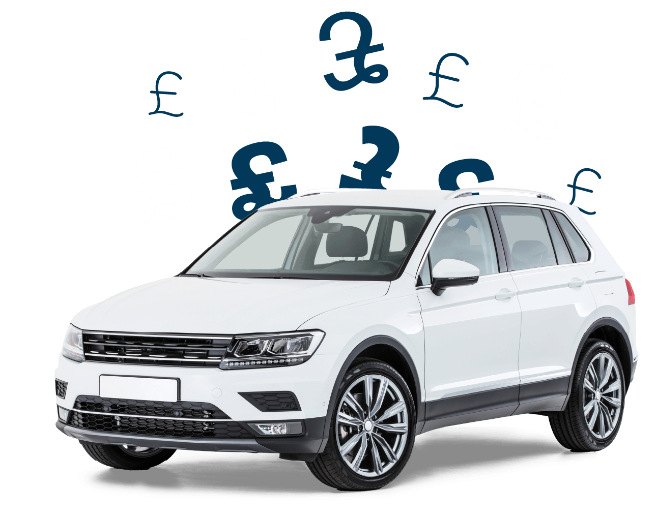 White car with pound signs